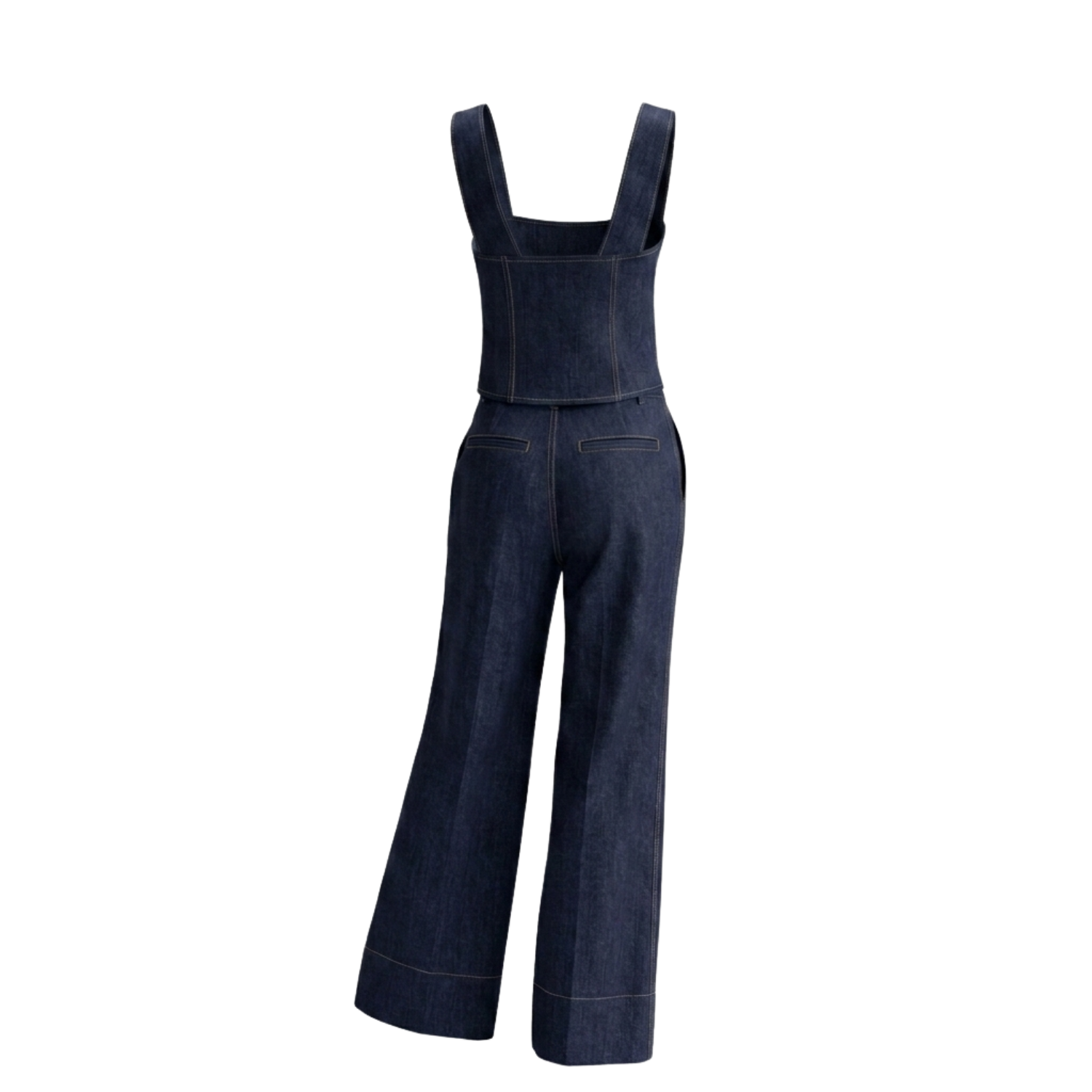 Braga Denim Blouse and Wide-Leg Pants Two-Piece Set