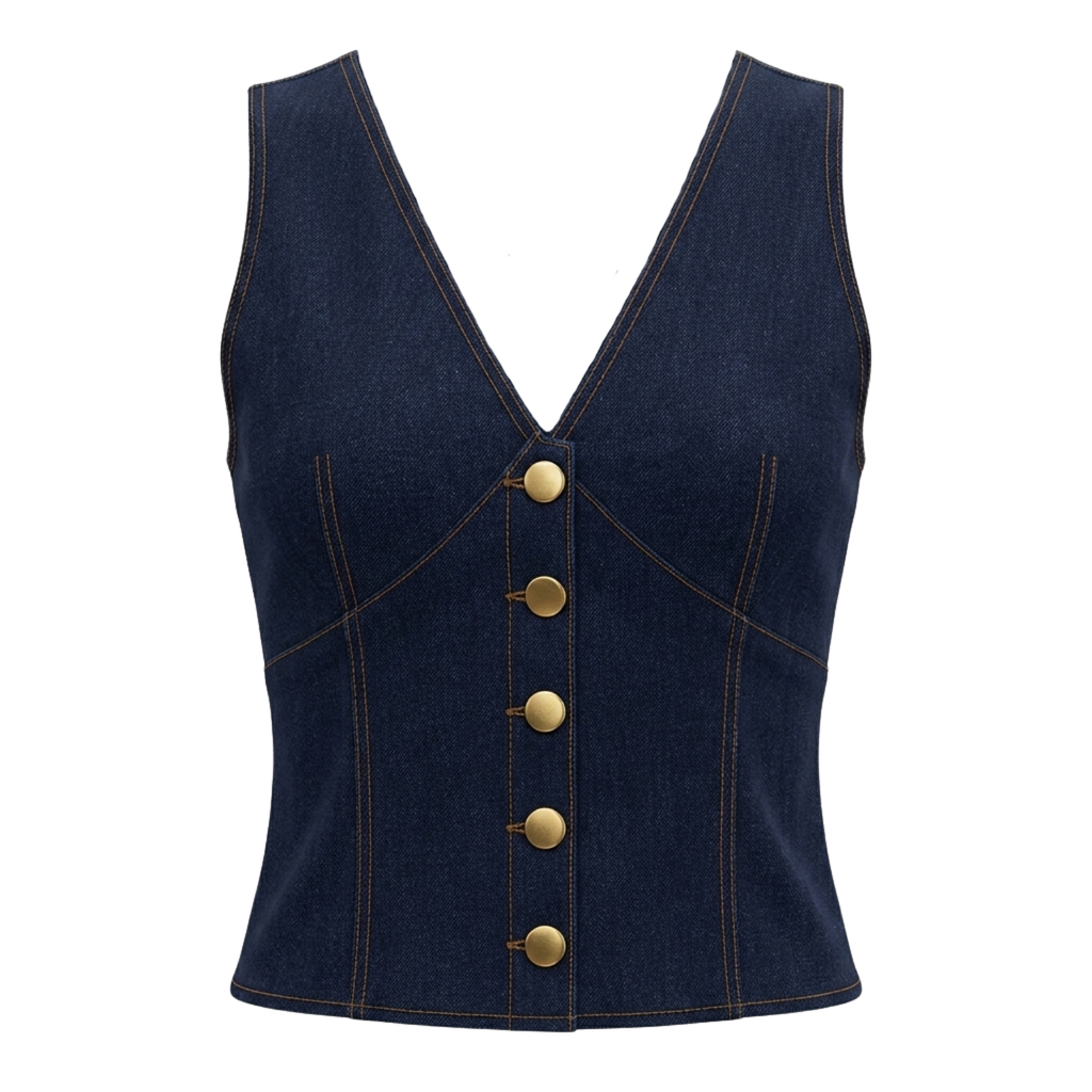 Braga Denim Blouse and Wide-Leg Pants Two-Piece Set
