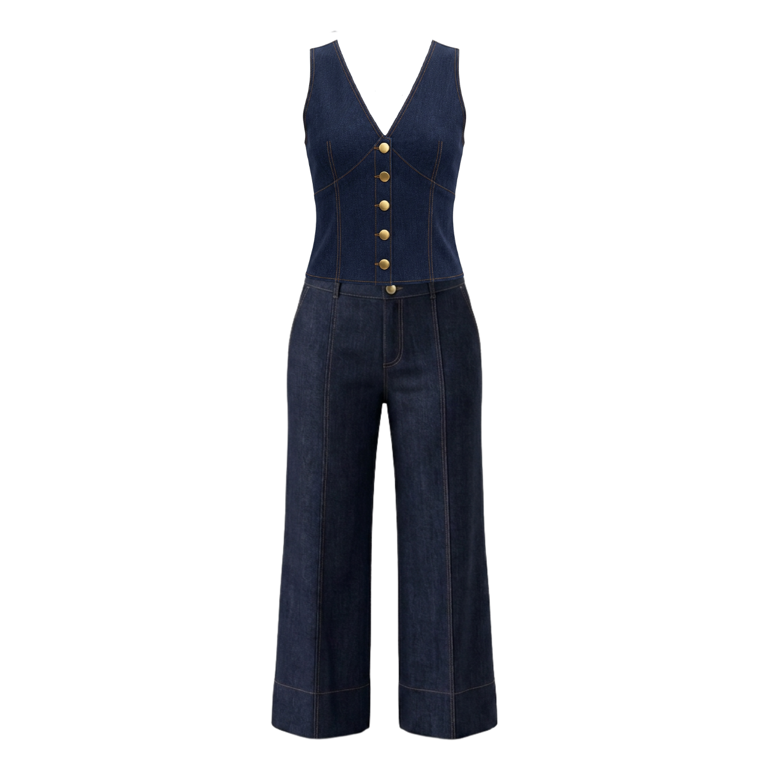 Braga Denim Blouse and Wide-Leg Pants Two-Piece Set