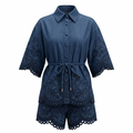 Dark Blue Embroidered Blouse and Shorts
