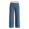 Long Denim Pants with White Details and Colored Buttons