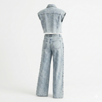 Conjunto de top vaquero y pantalón largo con bordado