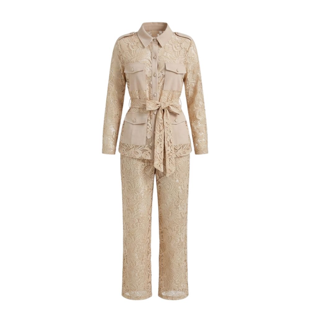 Sensual Floral Guipure Set Beige
