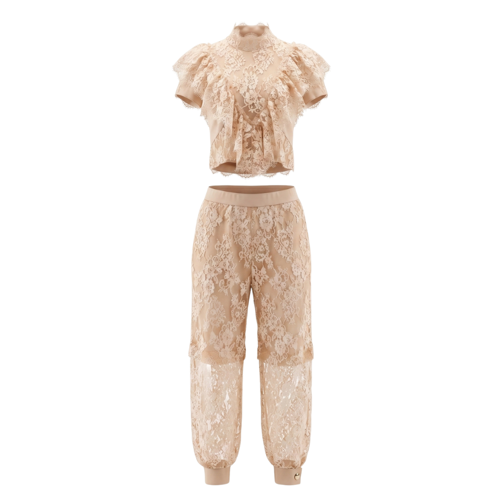 Two-Piece Set with Floral Embroidery