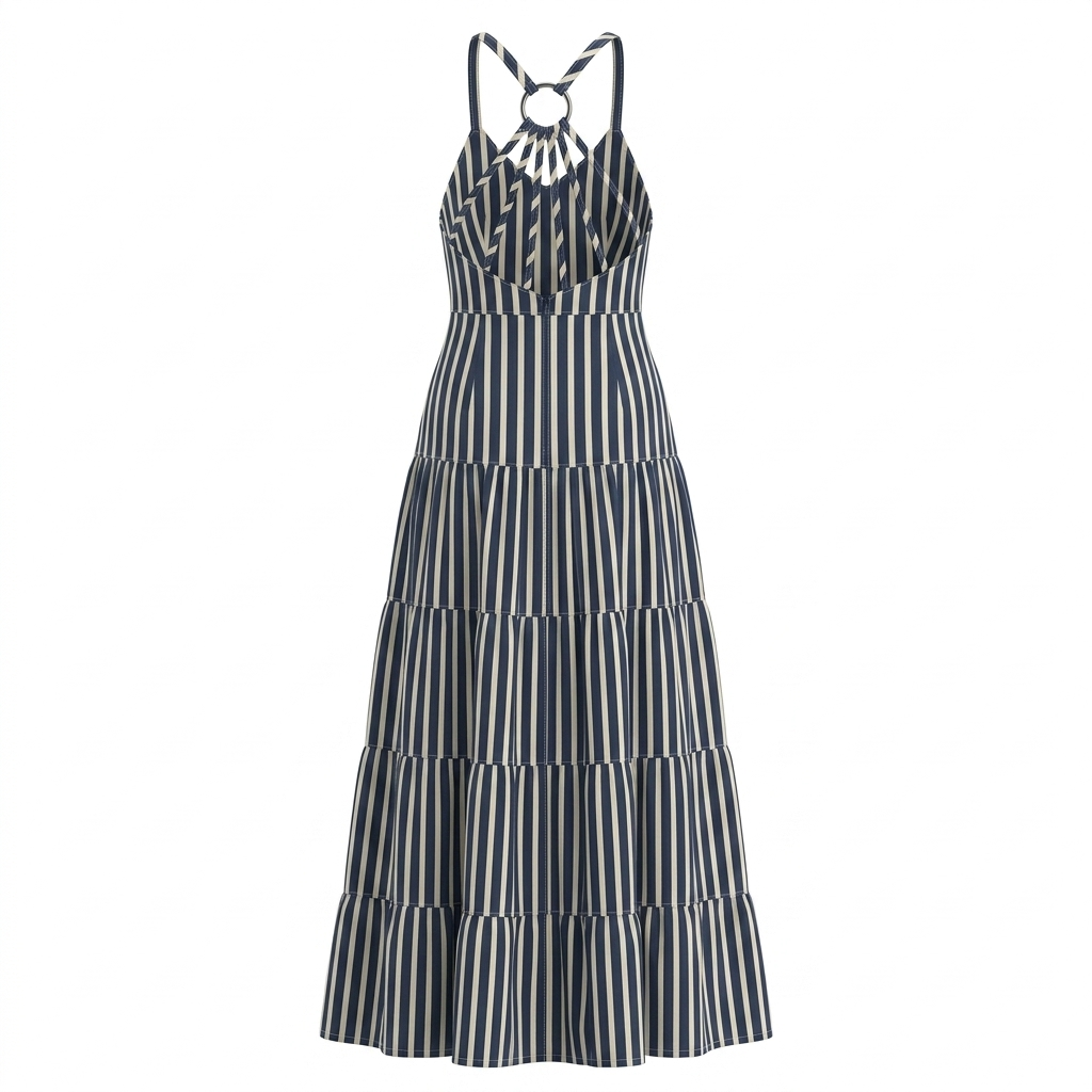 Long Blue and White Striped Dress
