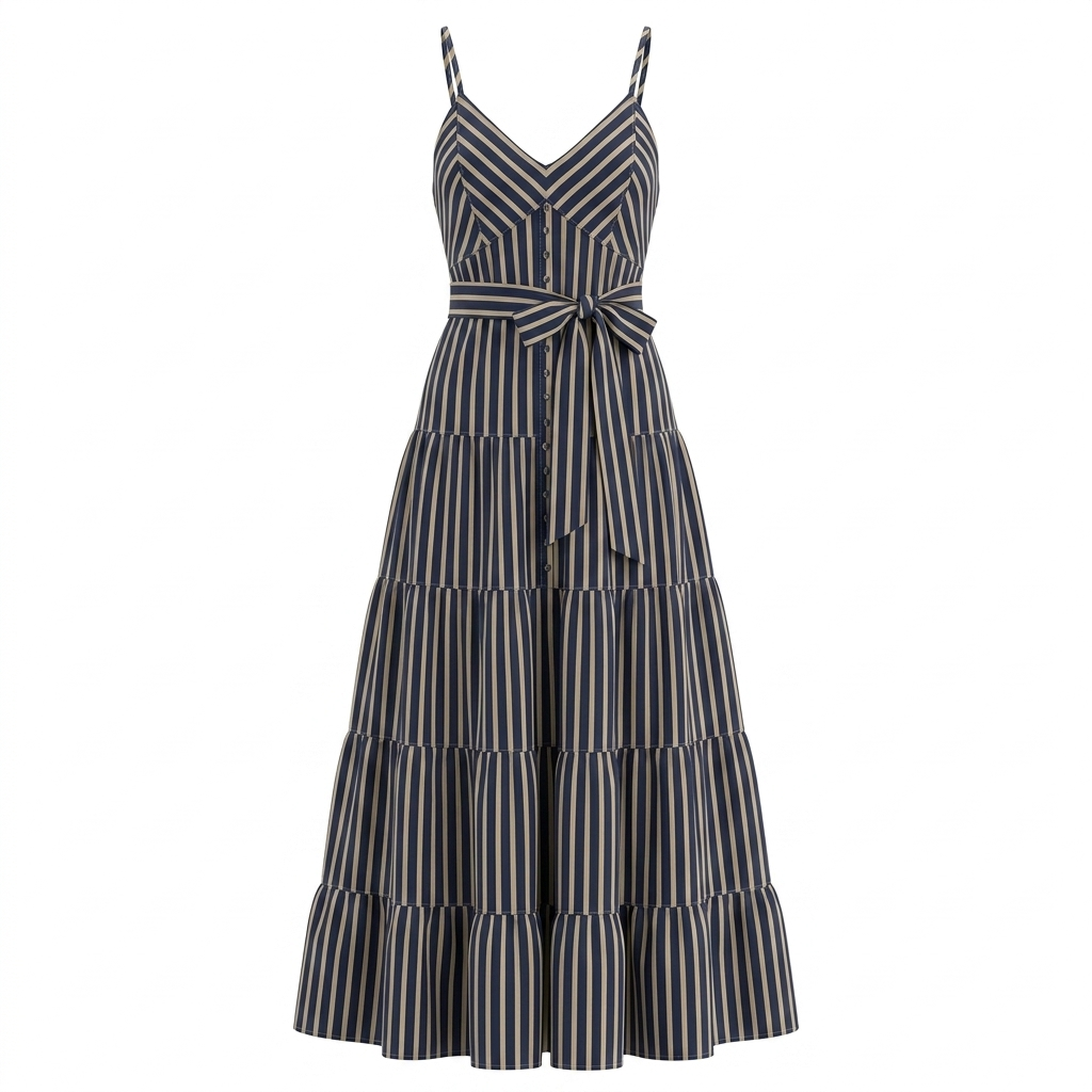 Long Blue and White Striped Dress
