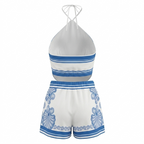 White and Blue Navy Top and Shorts Set