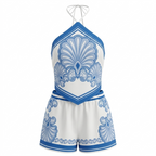 White and Blue Navy Top and Shorts Set