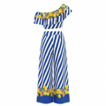 Blue and White Frutal Summer Top and Long Pants Set