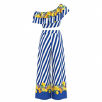 Blue and White Frutal Summer Top and Long Pants Set