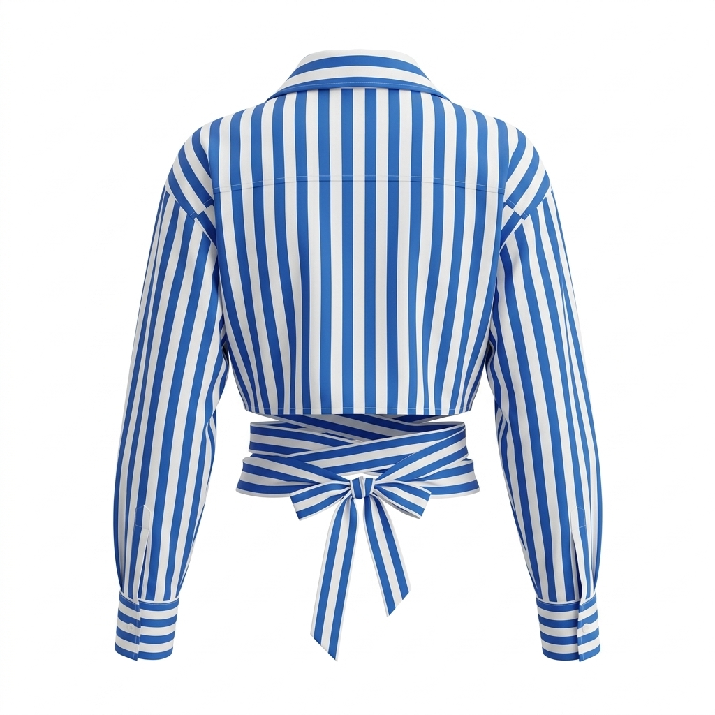 Blue and White Striped Long-Sleeve Blouse