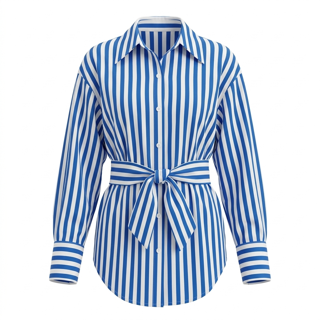 Blue and White Striped Long-Sleeve Blouse