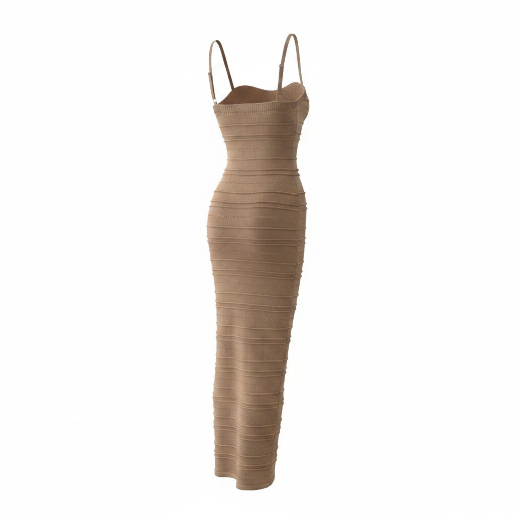 Brown Casual Paris Long Dress