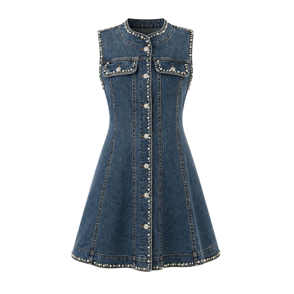 Iconic Pearl Denim Short Dress
