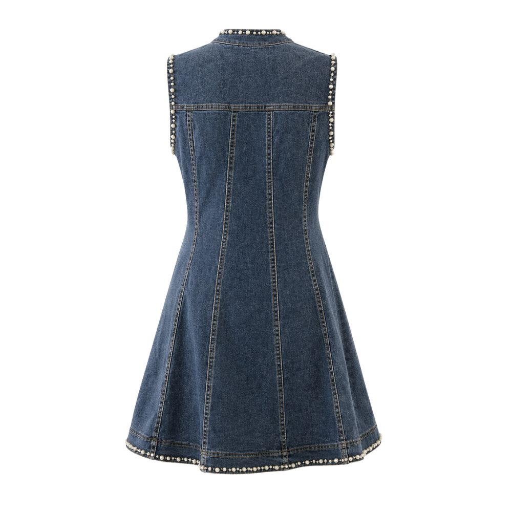 Iconic Pearl Denim Short Dress