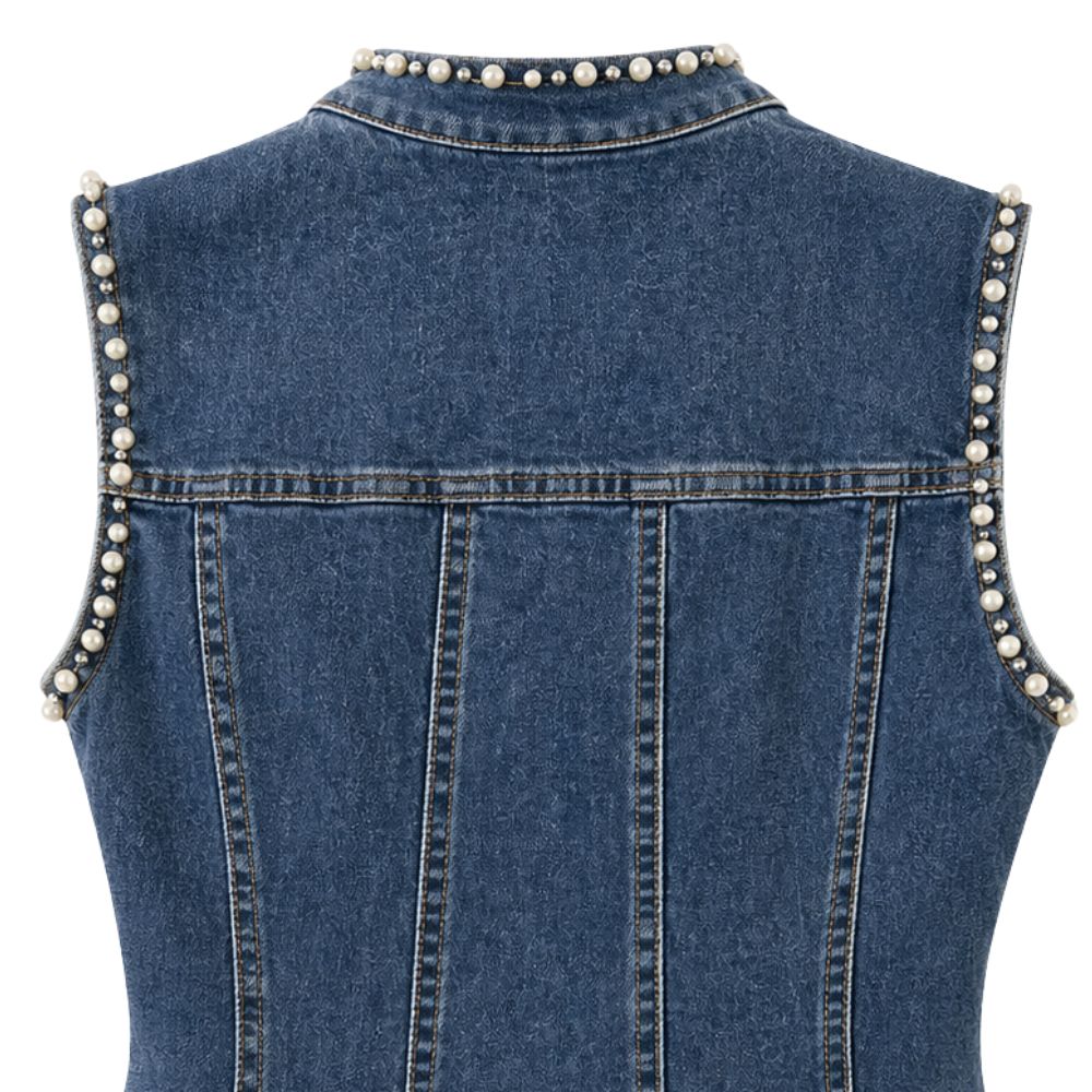 Iconic Pearl Denim Short Dress