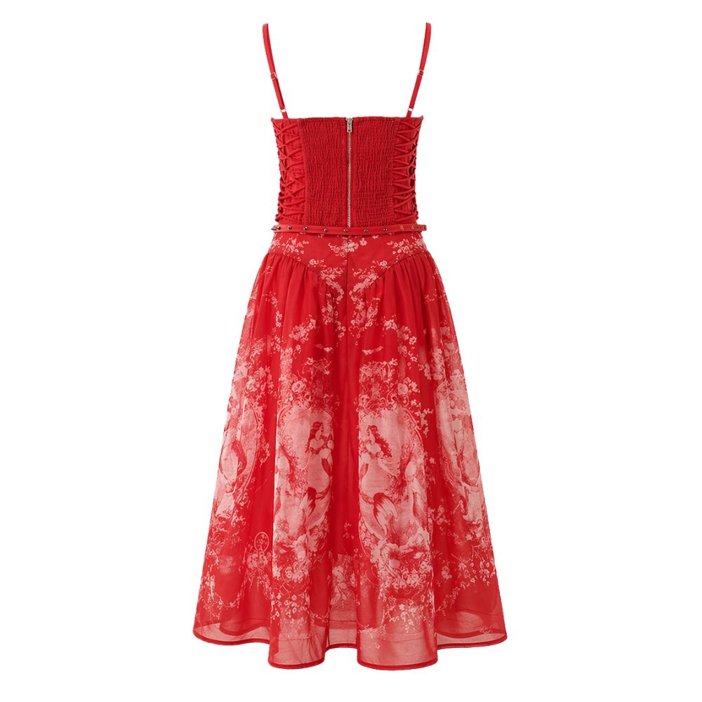 Red Lace Belted Dress