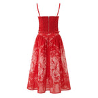 Red Lace Belted Dress