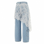 Denim Pants with White Lace Trim