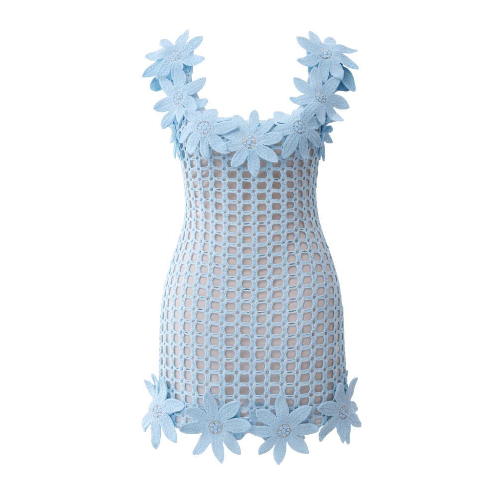 Azure Floral Embroidery Dress