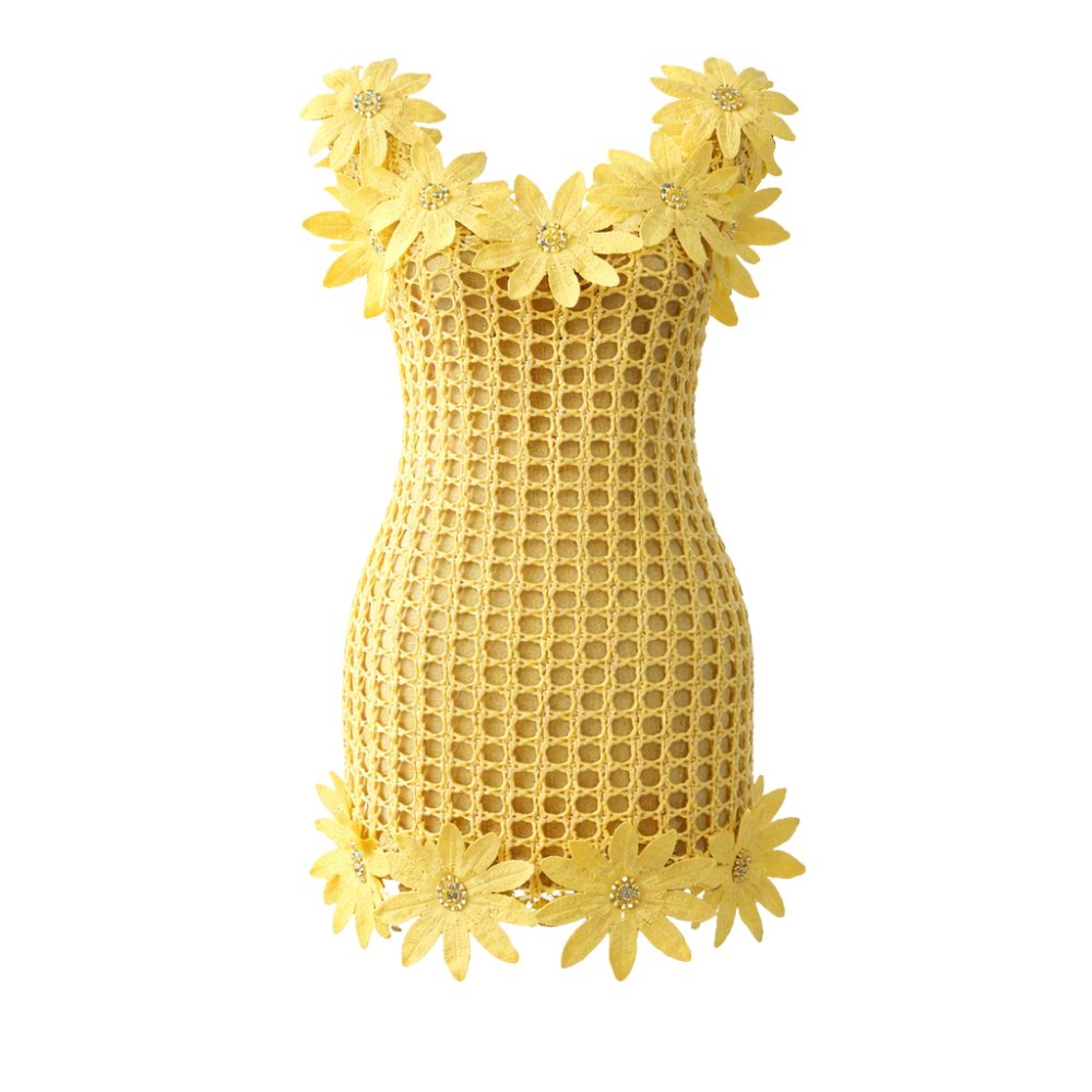 Yellow Floral Embroidery Dress