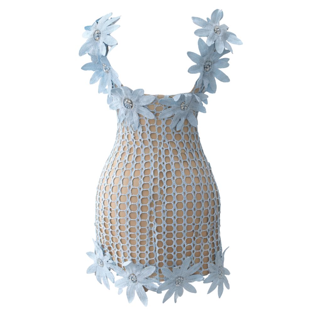 Azure Floral Embroidery Dress