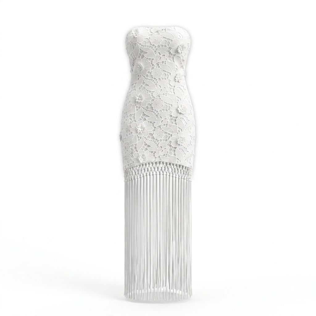 Elegant White Embroidered Strapless Dress