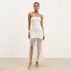 Elegant White Embroidered Strapless Dress