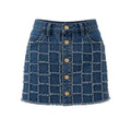 Blue Denim Geometric Embroidered Skort