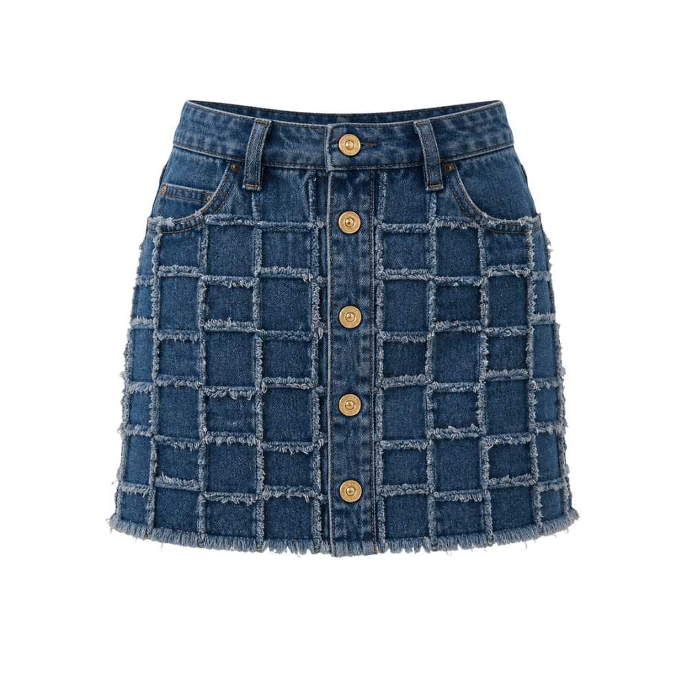 Blue Denim Geometric Embroidered Skort