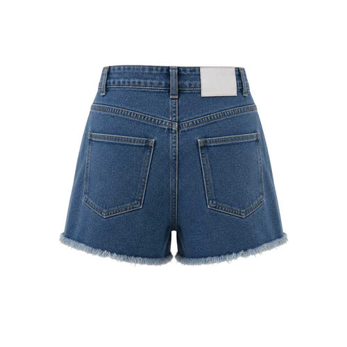 Falda pantalón vaquera azul con bordado geométrico
