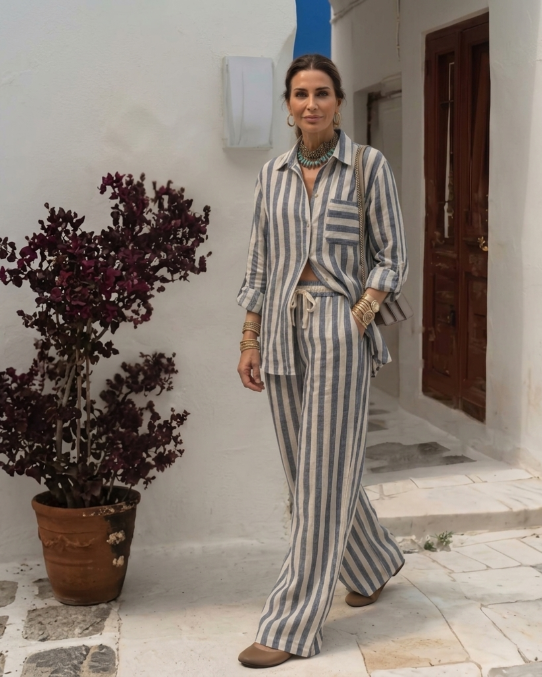 Stripes Camison and Long Linen Pants Set