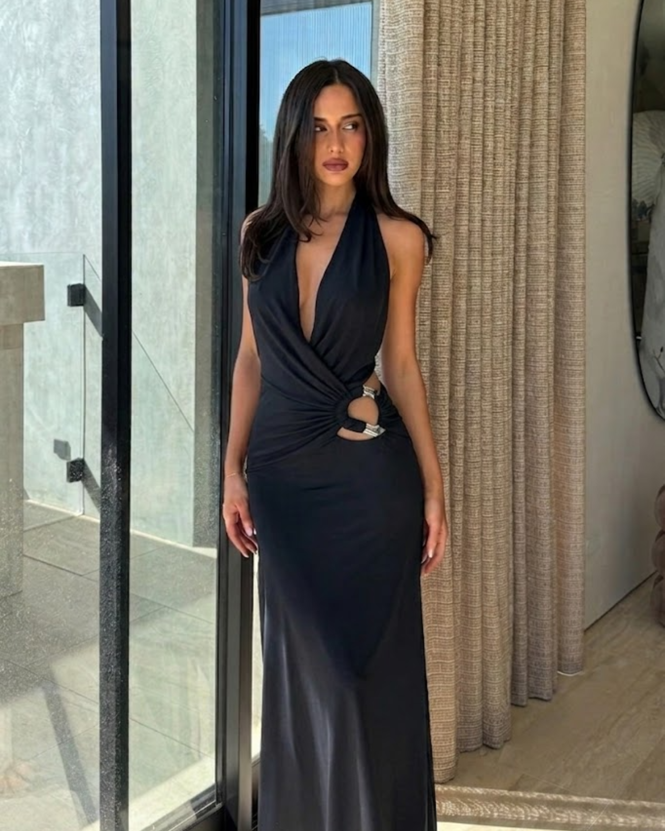 Black Silver-Buckle Elegant Dress