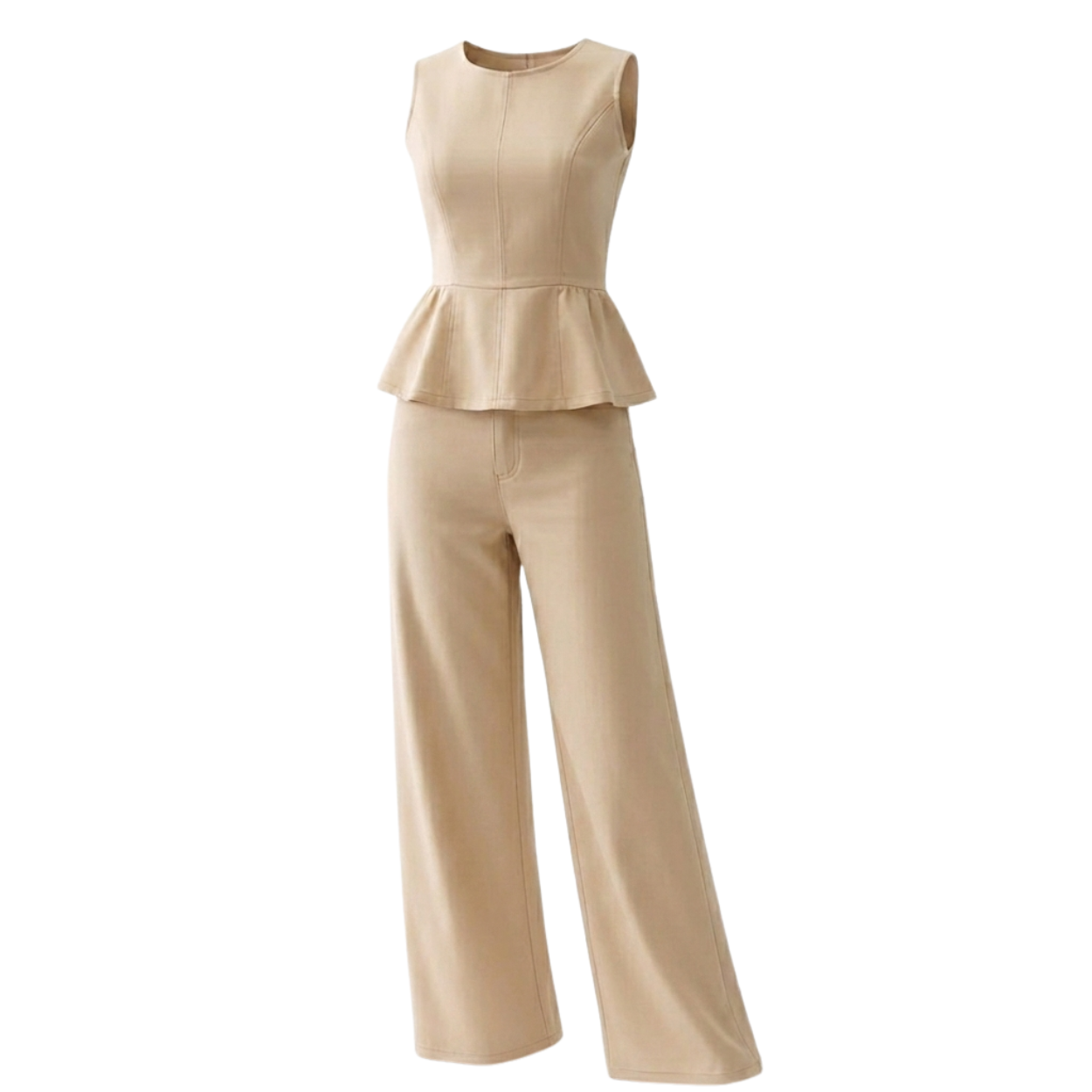 Modern Beige Denim Blouse & Trouser Set