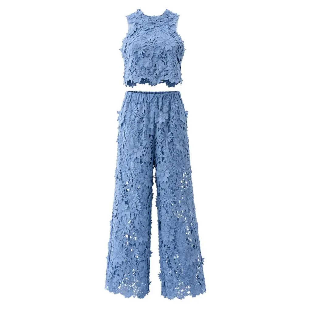 Blue Blossom Embroidered Set