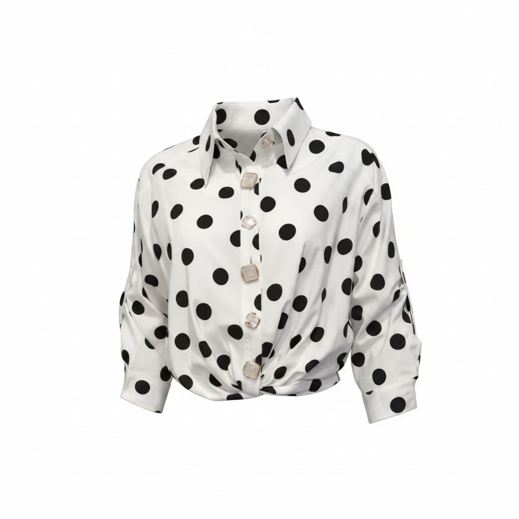 Pepas White and Black Blouse with Square Buttons
