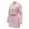 Pink Skirt and Jacket Outfit with High Neck