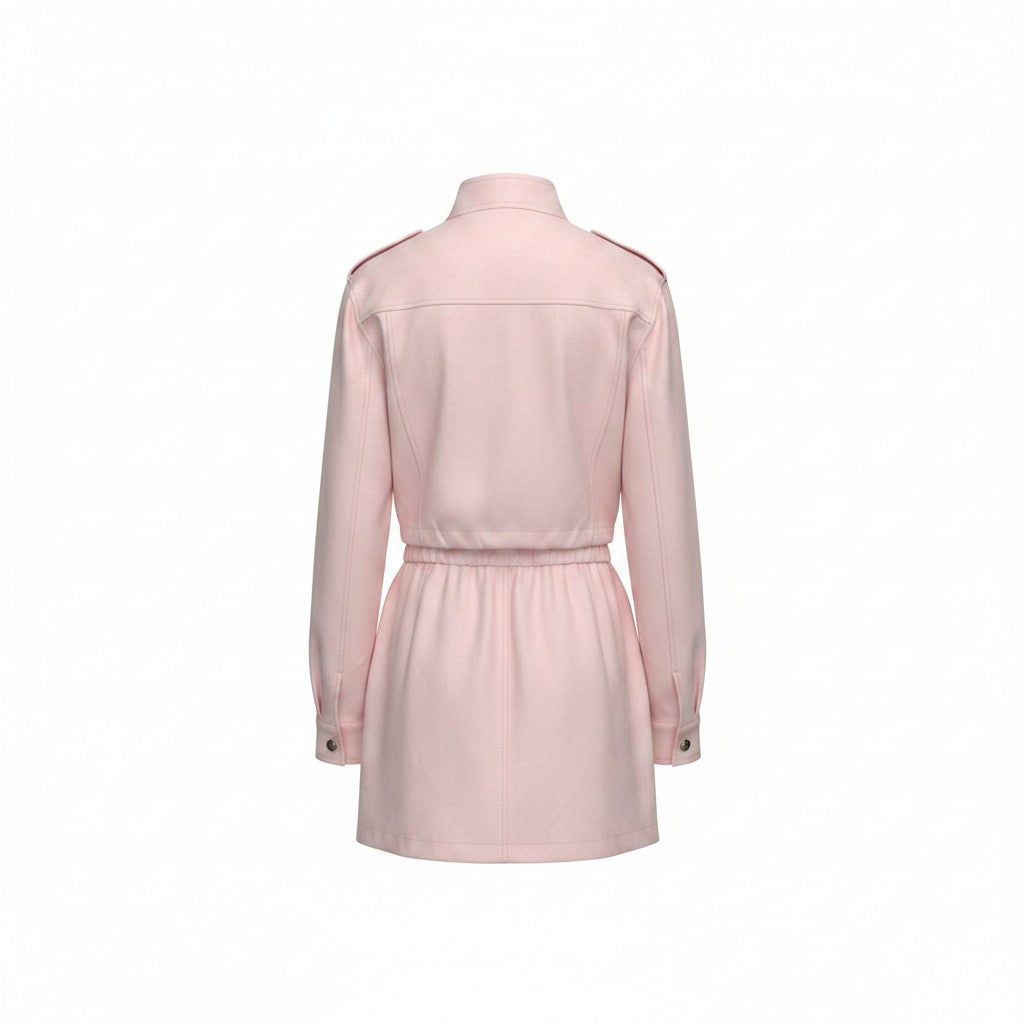 Pink Skirt and Jacket Outfit with High Neck
