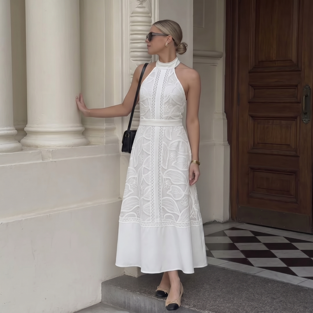 Casual White Dress with Elegant Embroidery