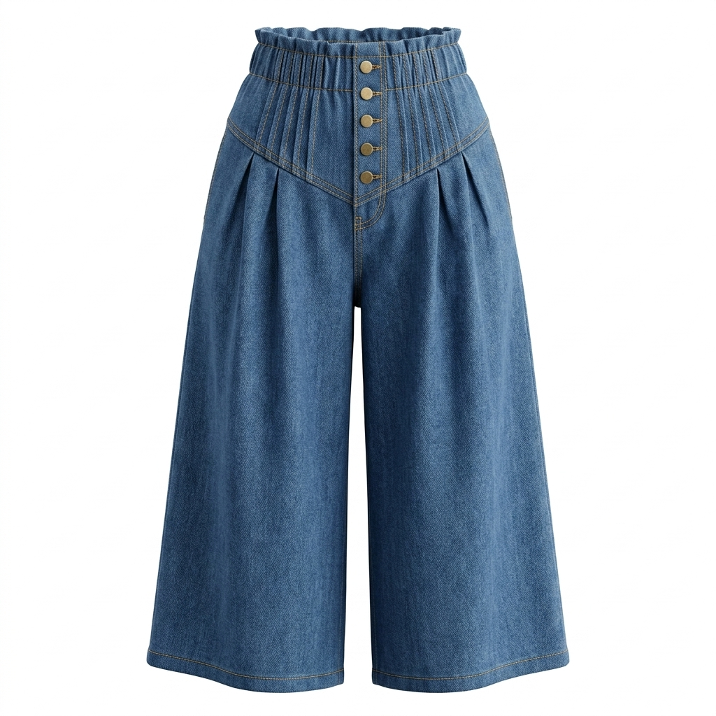 Denim Bell-Bottom Skirt-Style Long Pants