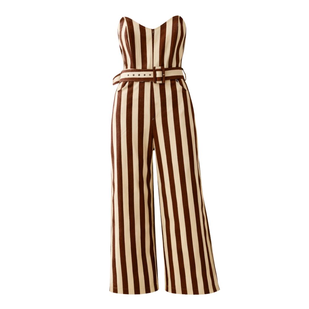 Modern Brown & Beige Striped Jumpsuit