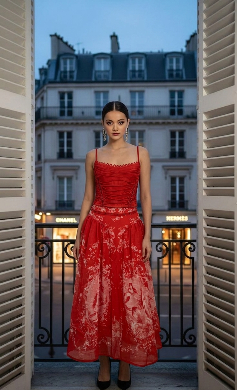 Red Lace Belted Dress