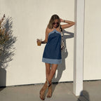 Blue Denim Semi-Strapless Dress