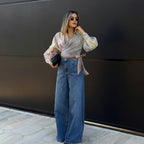 Long-Sleeve Striped Blouse with Adjustable Ties