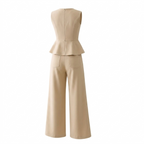 Modern Beige Denim Blouse & Trouser Set