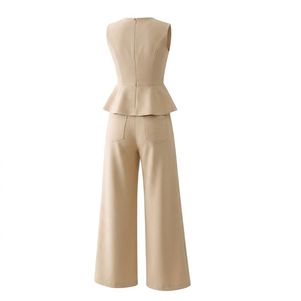 Modern Beige Denim Blouse & Trouser Set