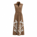 Brown Dress with White Floral Embroidery