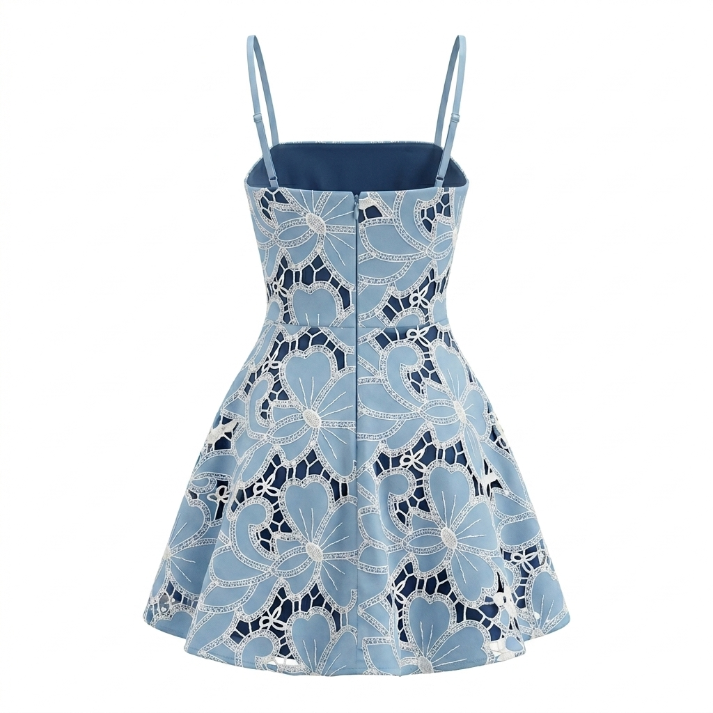 Short Embroidered Denim Dress with Jacket