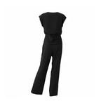 Elegant Long Black Two-Piece Set with Gold Accessory