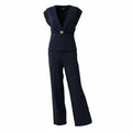 Elegant Long Black Two-Piece Set with Gold Accessory